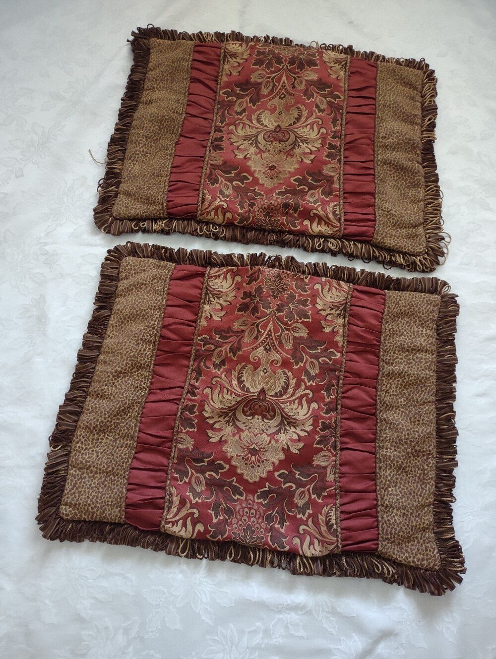 Luxury Pillow Shams Burgundy With fringe